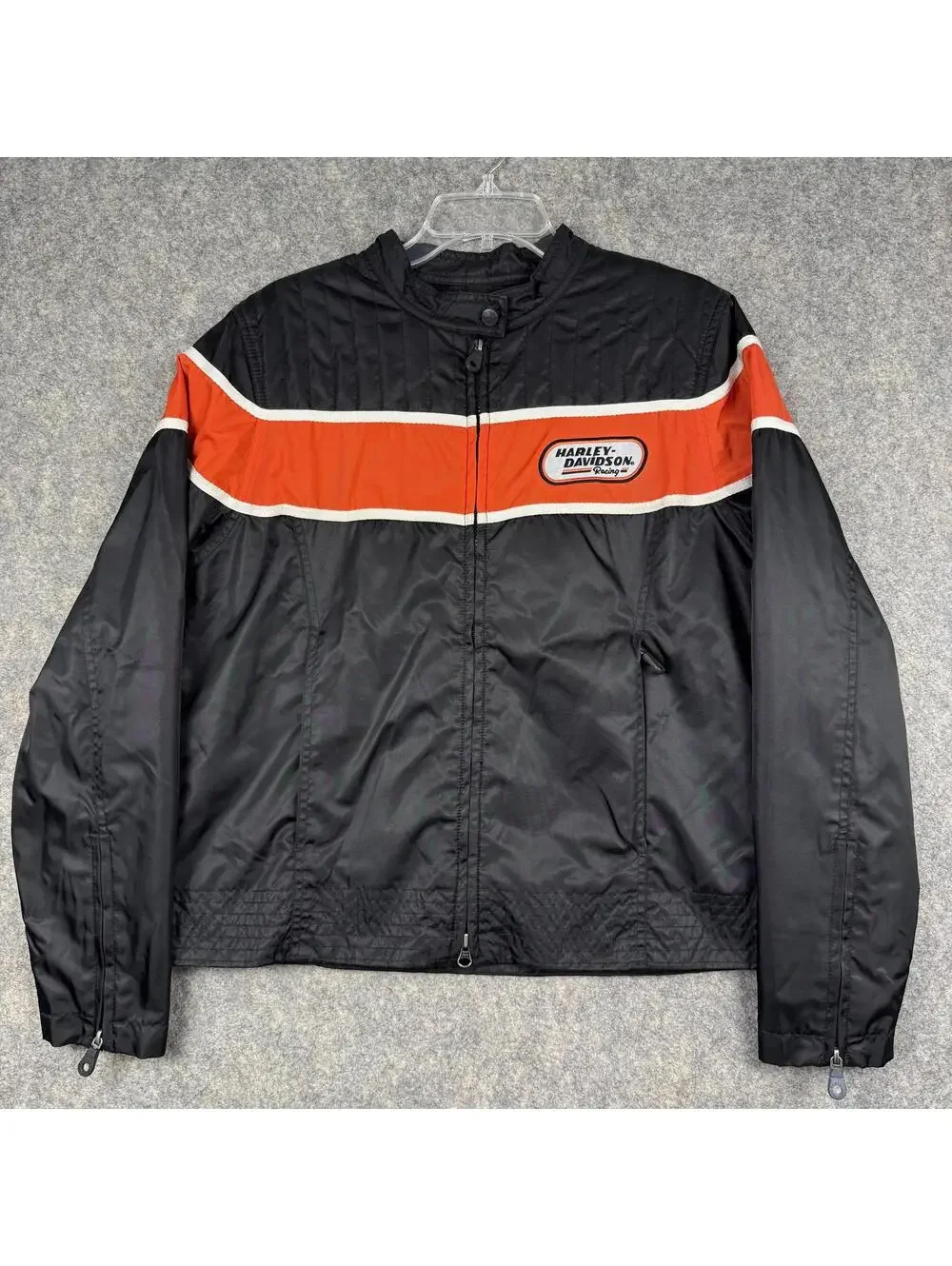 Harley Davidson Racing Women’s Full Zip Jacket Black White Orange Size XL 642